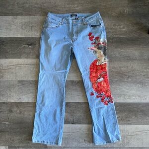 Chico's Denim Straight Japanese Print Light Wash